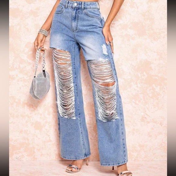 ๐๐ฅNWOT-SEXY High Waist Ripped Wide Leg Jeans SZ 27๐๐ฅ - Picture 5 of 9